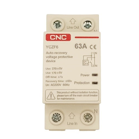 Self-Recovery Overvoltage and Undervoltage Protector, 1P+N, 63A, 230V