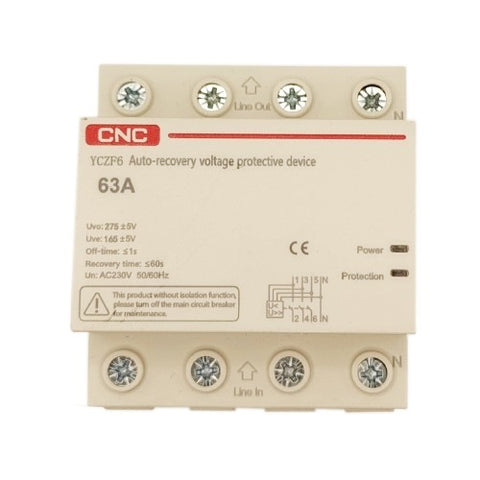 Self-Recovery Overvoltage and Undervoltage Protector, 3P+N, 63A, 230V