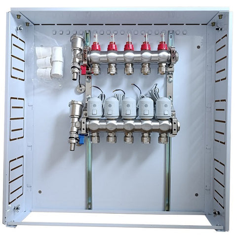 Heating Manifold 5 Loops with Thermal Actuators NC AC230V and Flow Meters