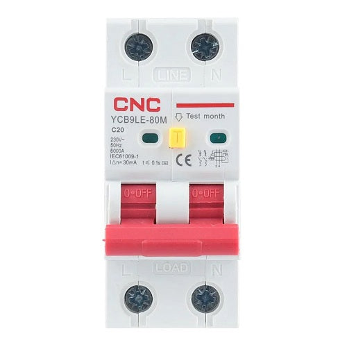 Residual Current Breaker with Over-Current, 2P, 20A, class C, 30mA, 6kA