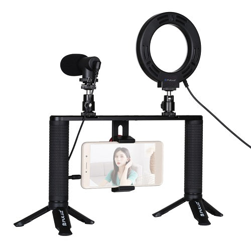 Blogging Smartphone Video Rig (LED Ring Light, Tripod Mount, Phone Holder, Mic)