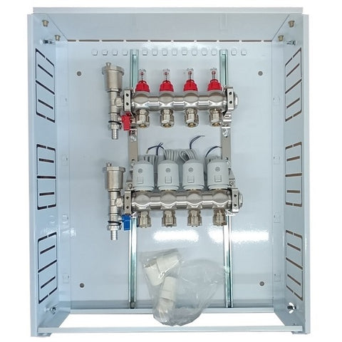 Heating Manifold 4 Loops with Thermal Actuators NC AC230V and Flow Meters