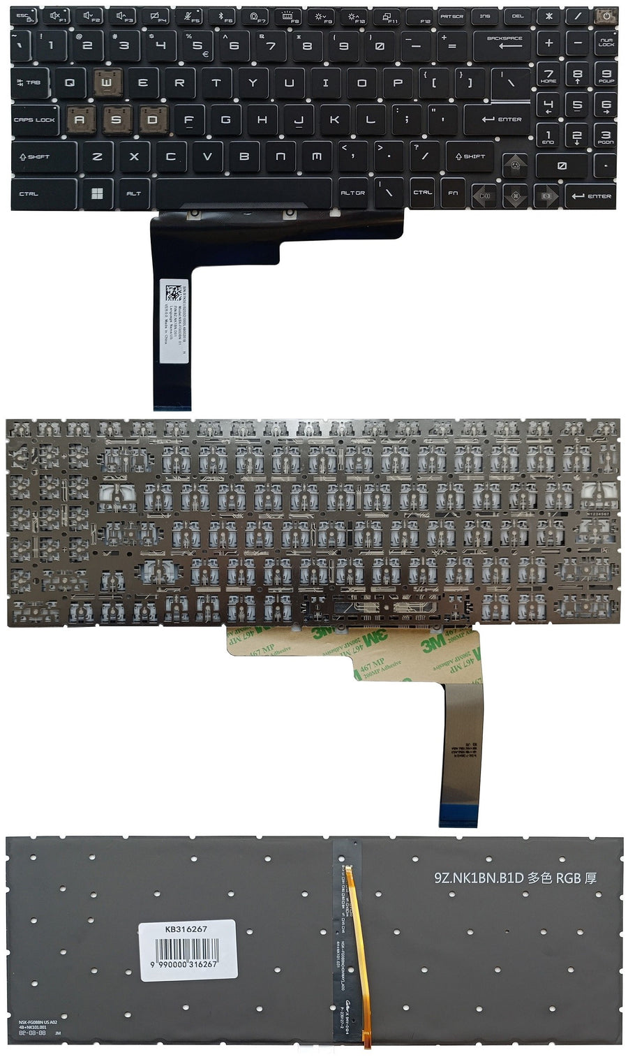 Keyboard MSI: GL76, GL66, GF76, GF66, with RGB backlit, US