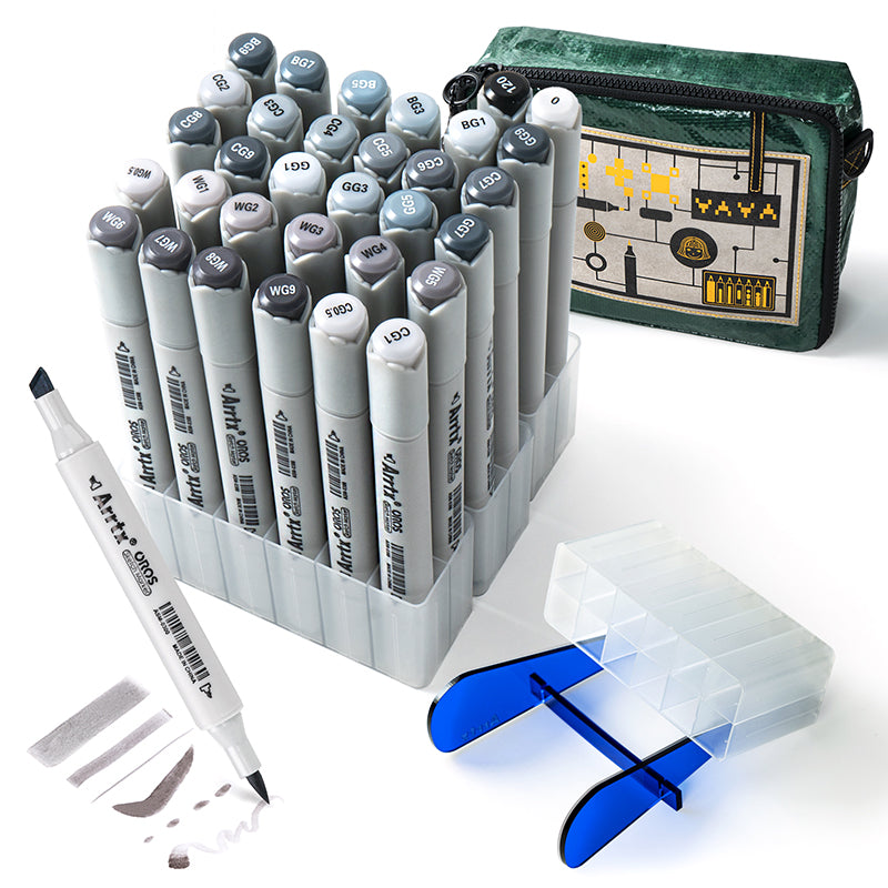 Double-sided Marker Pens ARRTX Oros, 32 Colours, grey tone shade