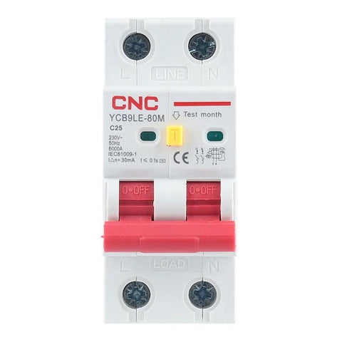 Residual Current Breaker with Over-Current, 2P, 25A, class C, 30mA, 6kA