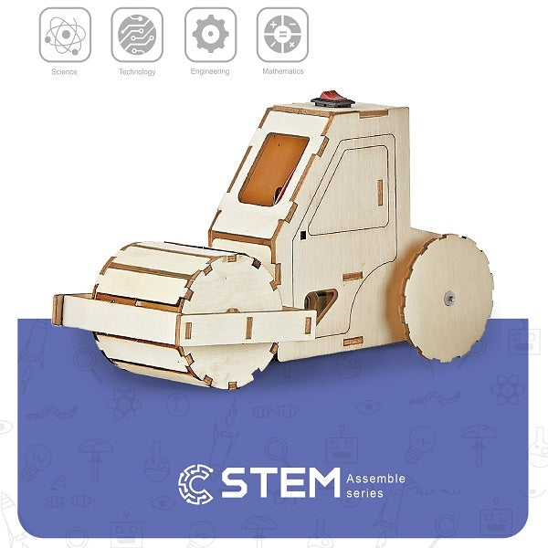 Wooden Assembly Kit Electric Road Roller, STEM Educational Toy