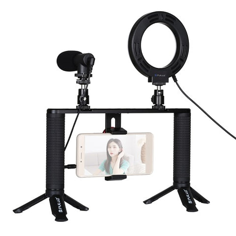 Blogging Smartphone Video Rig (LED Ring Light, Tripod Mount, Phone Holder, Mic)