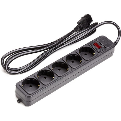 UPS-Rated Extension Cord 2m, 5 sockets, with switch, black