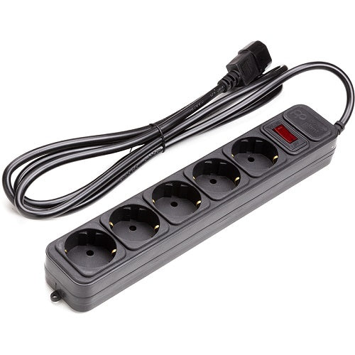 UPS-Rated Extension Cord 2m, 5 sockets, with switch, black
