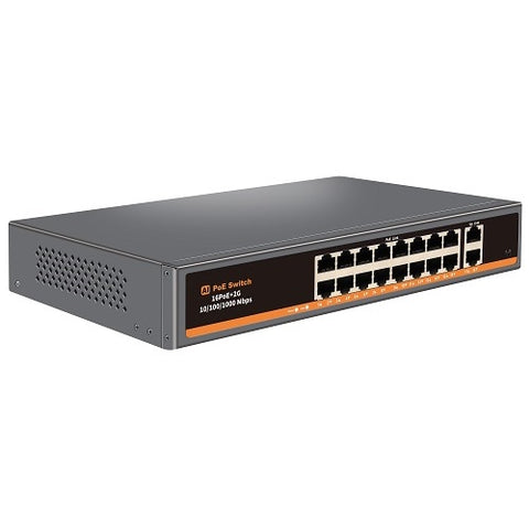 PoE switch 16x 100Mbps PoE + 2x Gigabit UPLINK, 250W