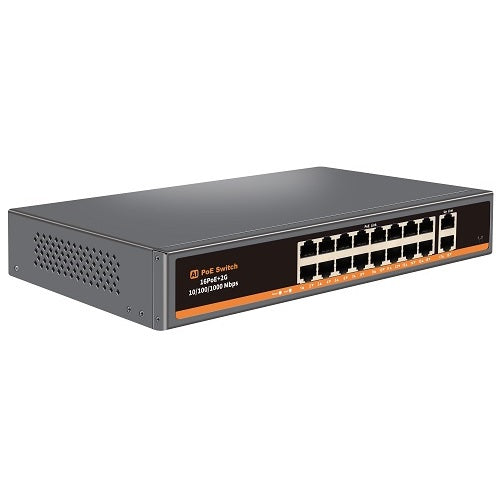 PoE switch 16x 100Mbps PoE + 2x Gigabit UPLINK, 250W